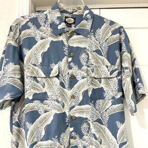 Tommy Bahama Mens Hawaiian Shirt M Blue Palm Tree Floral Short Sleeve Button Up